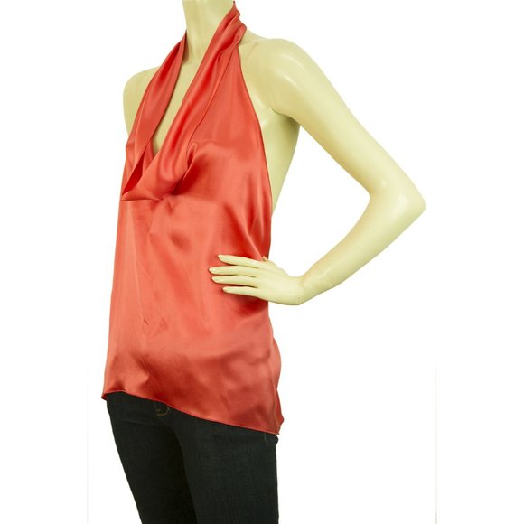 Peach Color Handkerchief Halter Silk Top - Picture 4 of 6